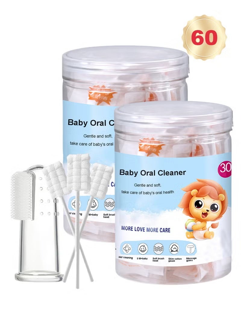 Baby Oral Cleaner Set Disposable Baby Cleaners 60 Count Infant Tongue Cleaner Dental Care Newborn Mouth Gum Oral Cleanser Silicone Finger Toothbrush For Baby - Image 1